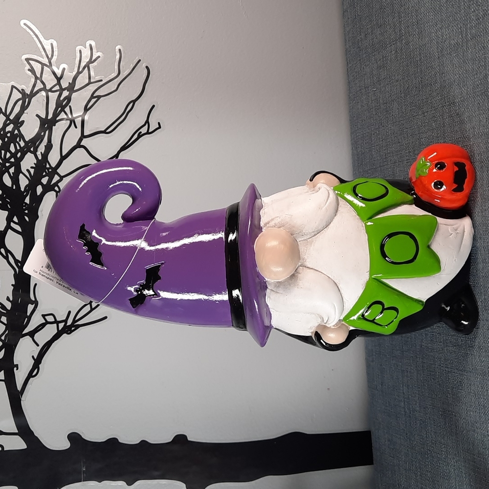 Gnome Halloween Witch Boo Ceramic Figure Figurine Statue Whimsical Fun NWT